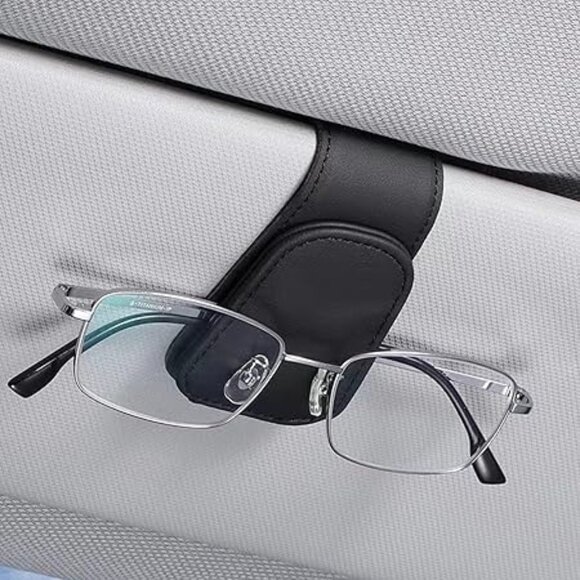 Sunglass Holder for Car, Magnetic Leather Sunglasses Eyeglasses Hanger Clip, New - Picture 1 of 6